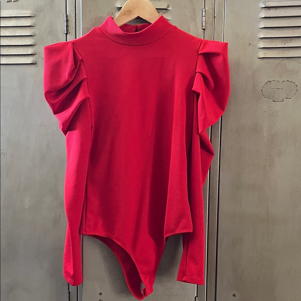 Elegant Red Ruffled Women's Bodysuit